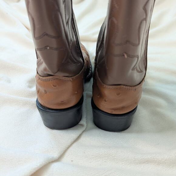 Old West Kids' Cognac Round Toe Faux Ostrich Western Boots Style OR9117 Size 10 - Picture 4 of 7